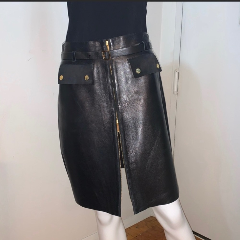 GUCCI LEATHER Military Style skirt